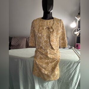 Elegant Cream Floral Dress with Bow Detail